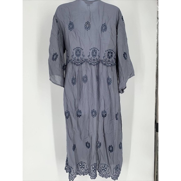 American Eagle Duster XS S Festival Kimono Long Eyelets Boho Beach Cover Up Blue - Picture 3 of 8